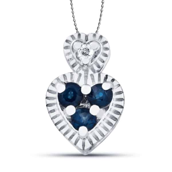 1/3ct Diamond and Sapphire Heart Pendant in Silver