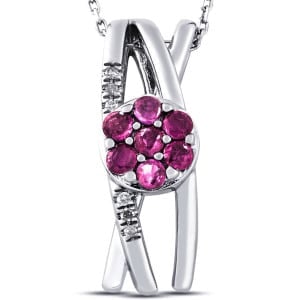 1/2 Carat Diamond - Ruby Pendant in Silver
