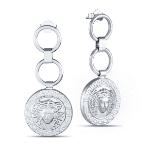 5.80 grams beautiful Greco dangle earrings in 14k white gold.