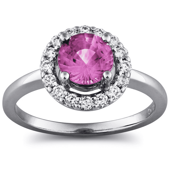 Diamond - Pink Sapphire Halo Ring in 14k Gold