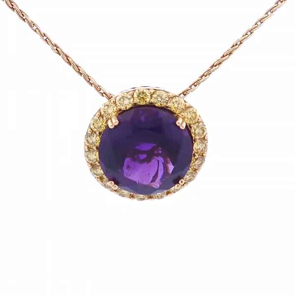 14 Carat Amethyst & Enhanced Diamond Pendant in 18k gold