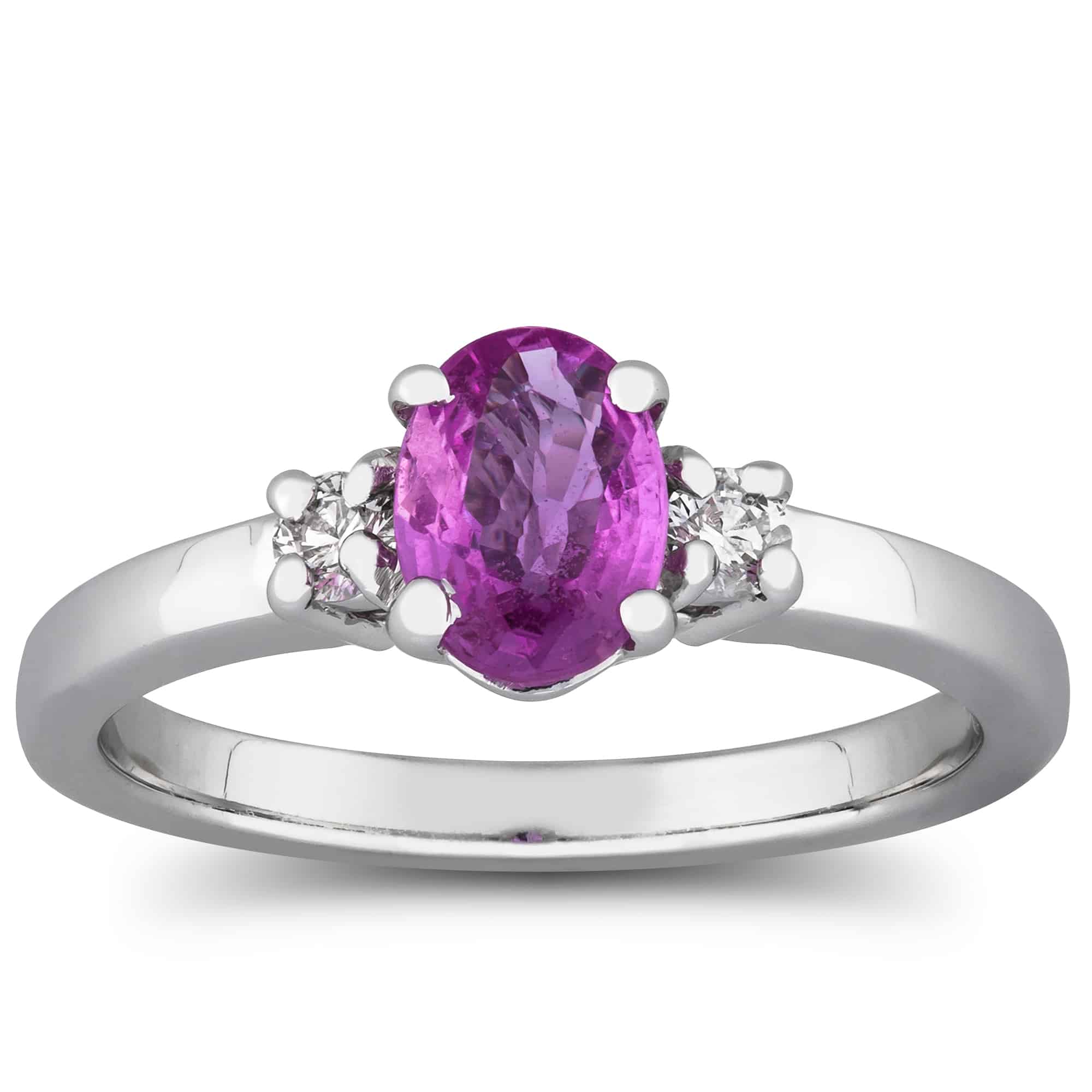 1 Carat Diamond - Pink Sapphire 3-Stone Ring in 14k Gold