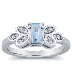 5/8 Carat Diamond - Aquamarine Fashion Ring in 10k Gold