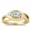 1/2 Carat Diamond - Aquamarine 3-Stone Ring in 10k Gold