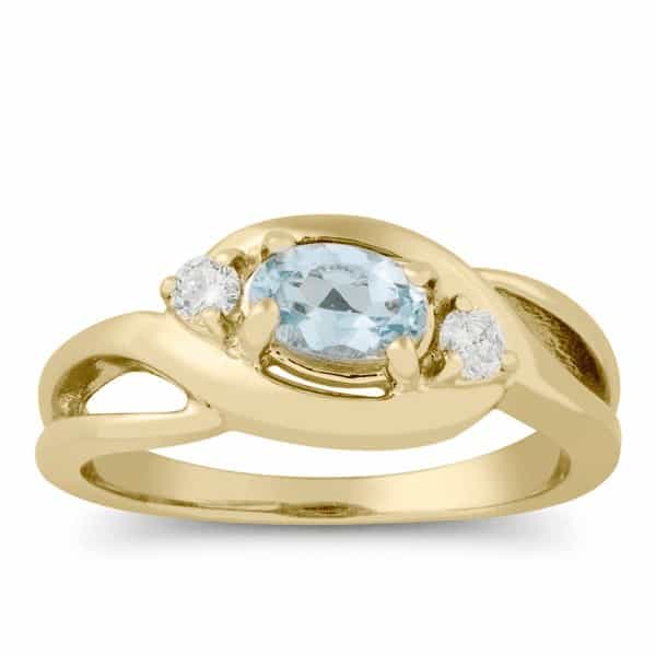 1/2 Carat Diamond - Aquamarine 3-Stone Ring in 10k Gold