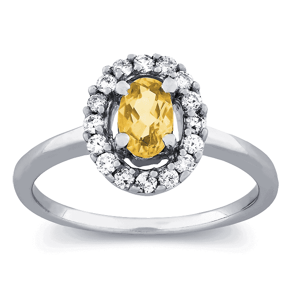 5/8 Carat Diamond & Citrine Halo Ring in 10k Gold