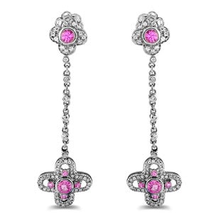 Diamond & Pink Sapphire Dangle Earrings in 14k Gold