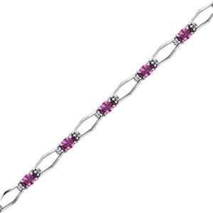 Diamond - Pink Sapphire Tennis Bracelet in 14k Gold