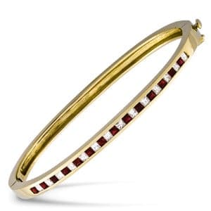 Diamond - Ruby Bangle Bracelet in 14k Gold