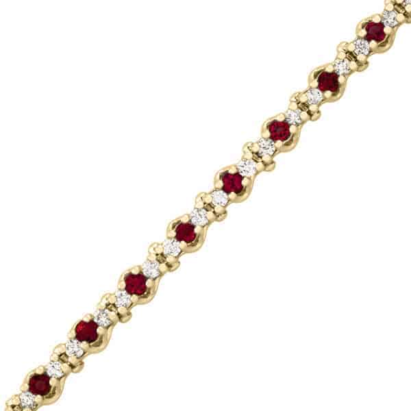 5 Carat Diamond - Ruby Tennis Bracelet in 14k Gold