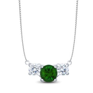 1/3ct Diamond and Emerald Necklace in Silver