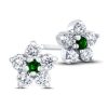 Diamond Emerald Earrings In 14k White Gold