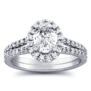 1 Carat Diamond Halo Engagement Ring in 14k Gold