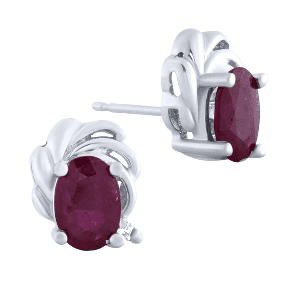 1 3/8 Carat Diamond - Ruby Earrings 10k Gold