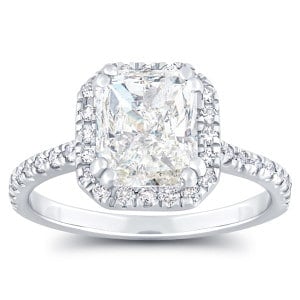 2 1/3 Carat Radiant Diamond Halo Engagement Ring 14k Gold