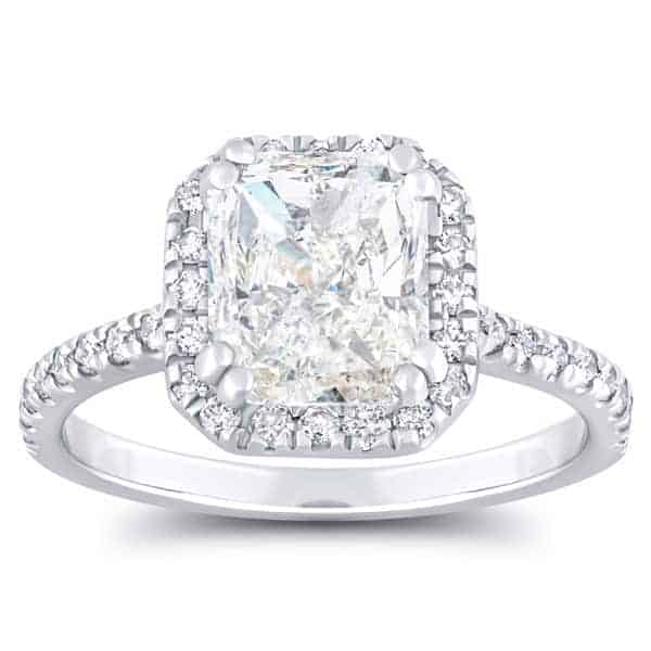 2 1/3 Carat Radiant Diamond Halo Engagement Ring 14k Gold