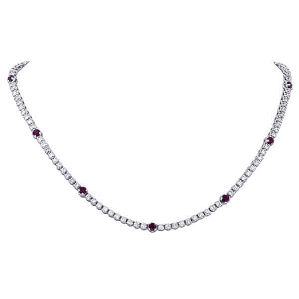 7 1/2 Carat Diamond - Ruby Necklace in 14k Gold
