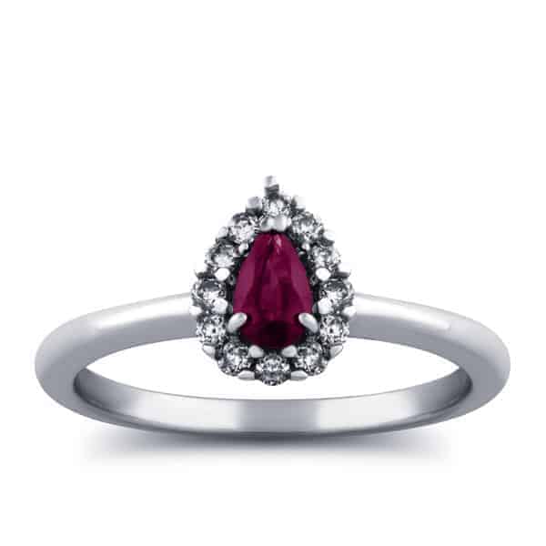 1/3 Carat Diamond - Ruby Pear Halo Ring in 10k Gold