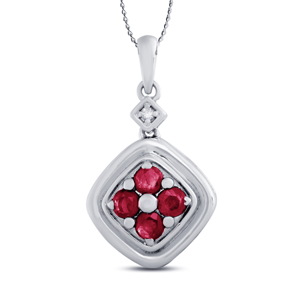 1/3 Cart Ruby - Diamond Pendant in Silver