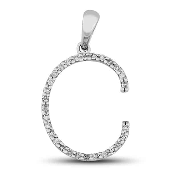 Diamond Prong Set Initial "C" Pendant in 14k Gold