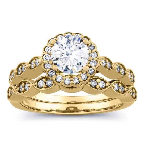 1 1/3 Carat Diamond Halo Wedding Set in 14k Gold  *Center Diamond Included*