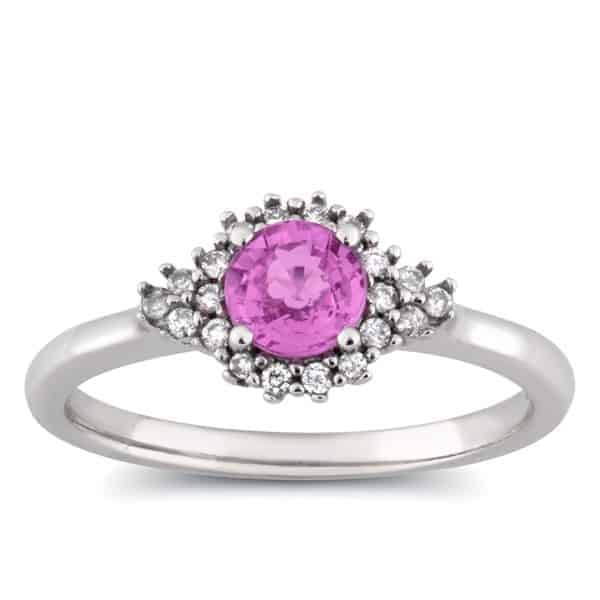 3/4 Carat Pink Sapphire - Diamond Halo Ring in 14k Gold