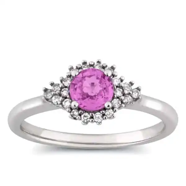 3/4 Carat Pink Sapphire - Diamond Halo Ring in 14k Gold