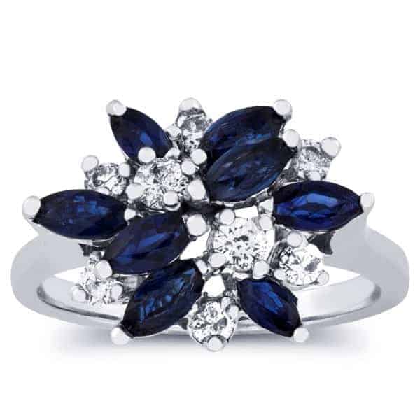 1 1/2 Carat Diamond Sapphire Cluster Fashion Ring in Gold