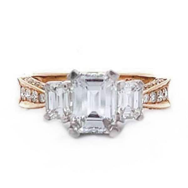 Certified 2 1/2 Carat 3-Stone Ring in Two Tone 18K Yellow Gold and Platinum
