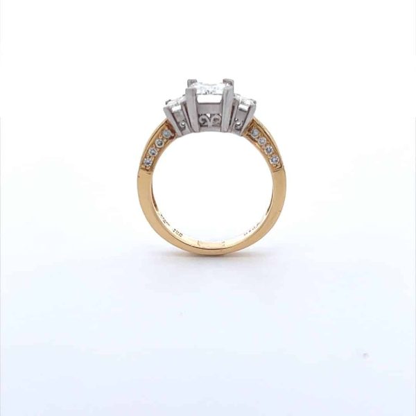Certified 2 1/2 Carat 3-Stone Ring in Two Tone 18K Yellow Gold and Platinum