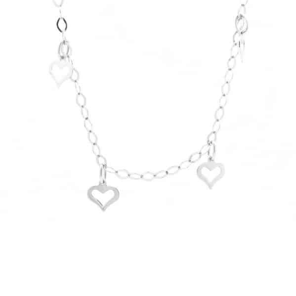 9" Heart Anklet in 14k White Gold