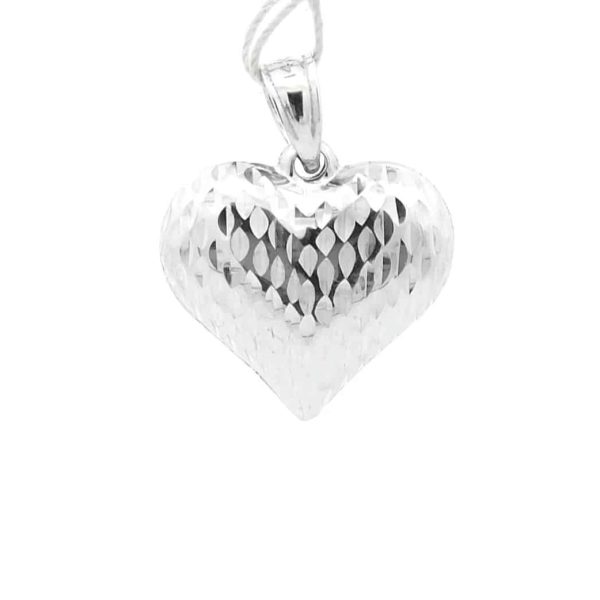 Diamond-Cut Heart Charm in 14K White Gold
