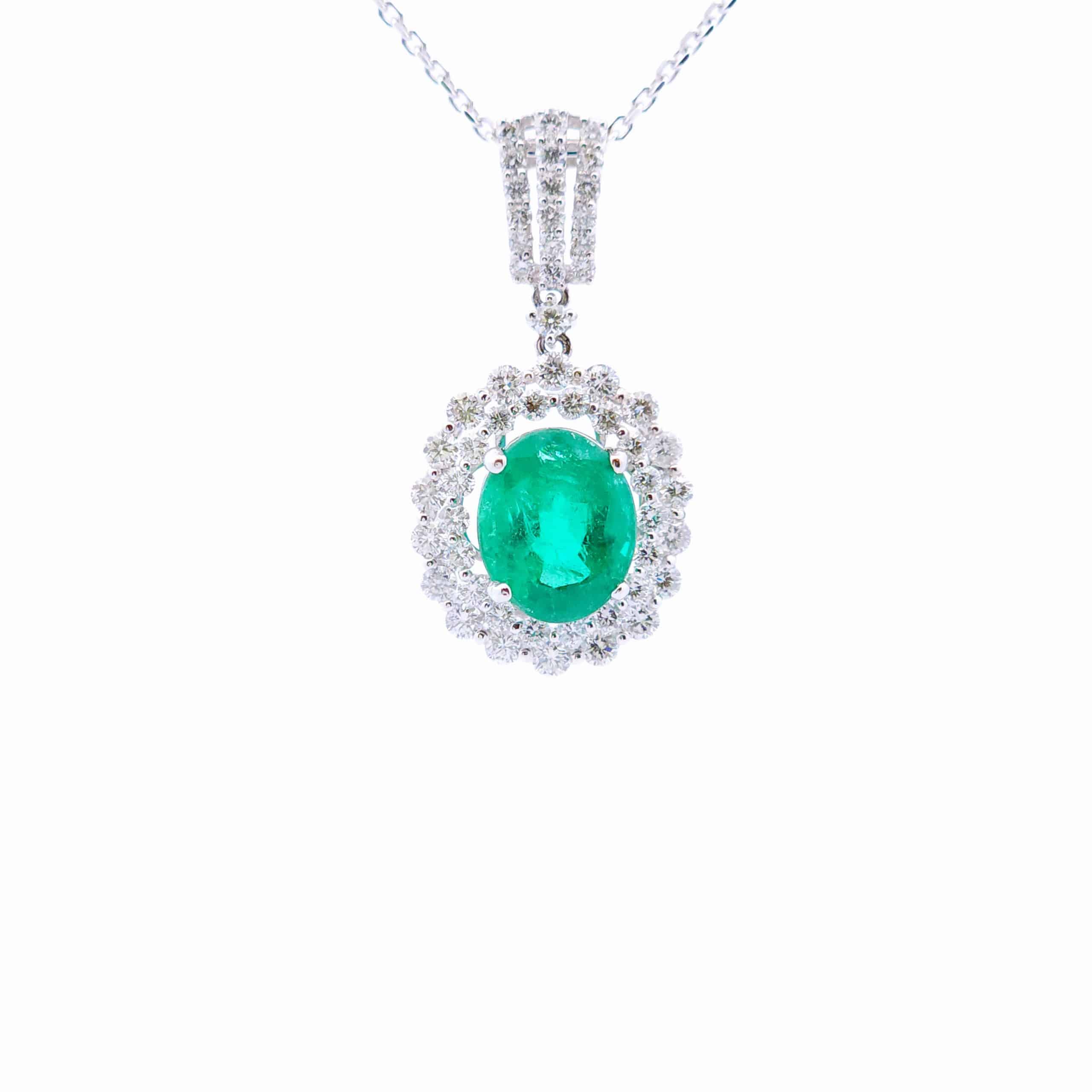 3 1/2 Carat Round Emerald Pendant in 18K White Gold