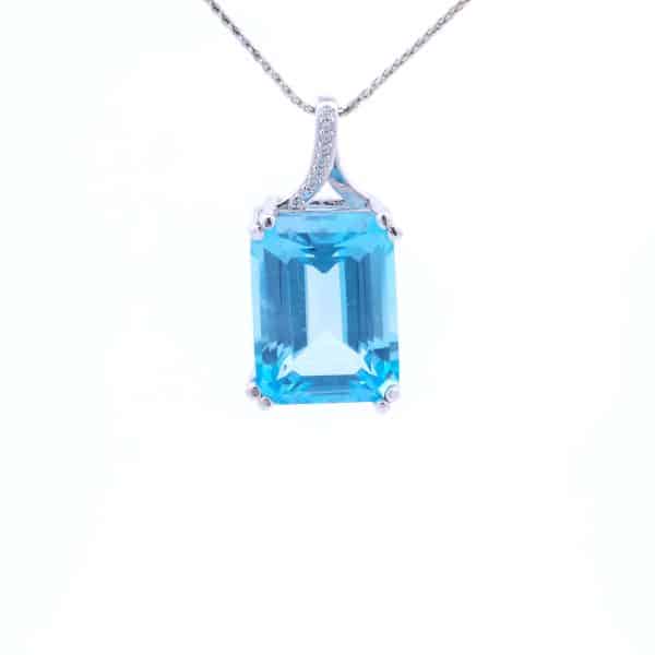 27 1/4 Carat Blue Topaz Pendant in 10K White Gold