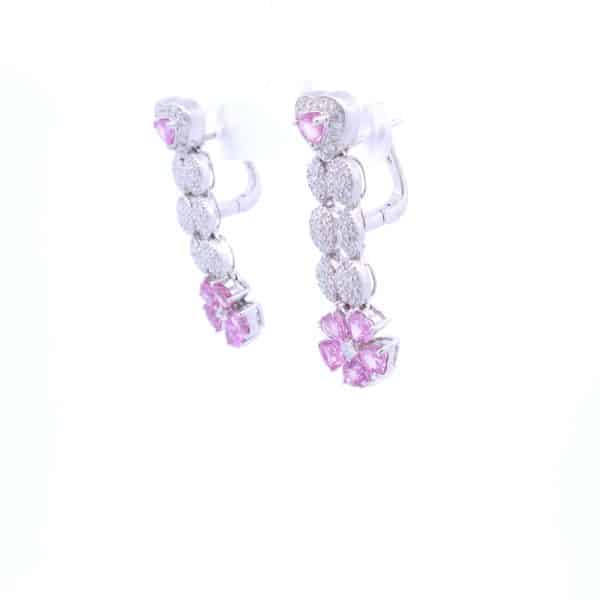 Designer Pink Sapphire Earrings in 18K White Gold