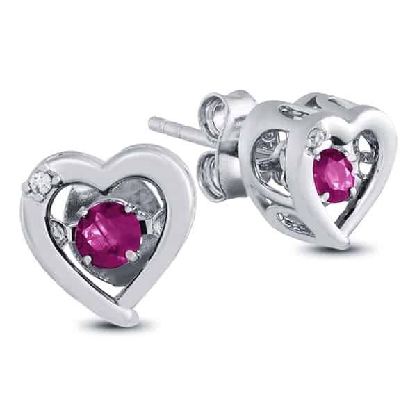 1/4 Carat Dancing Ruby in Silver Heart Earrings