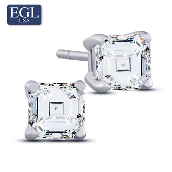 EGL Certified Asscher Diamond Studs 1ct G-VS2