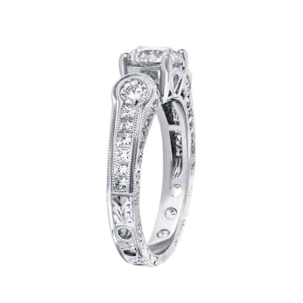 Finished Diamond Engraved Wedding Ring GIA Certified