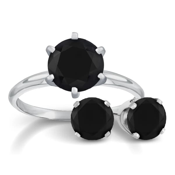 1ct Black Diamond Solitaire Ring & Studs Set, $500 Value For Just $299