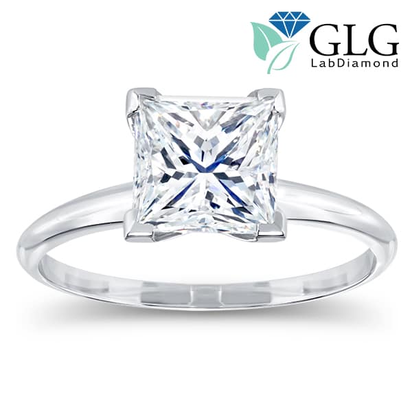 Solitaire Lab Grown Certified Princess Diamond Ring 1 ¾ct
