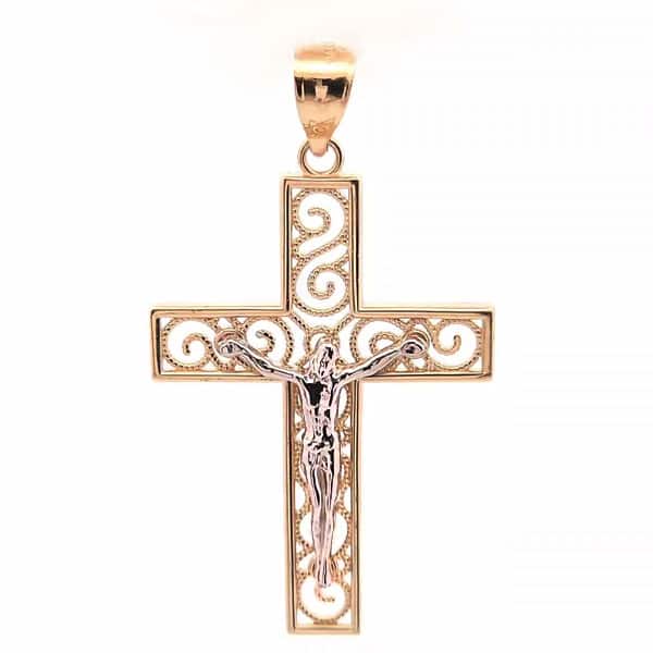 2-Tone 14K Gold Crucifix Pendant