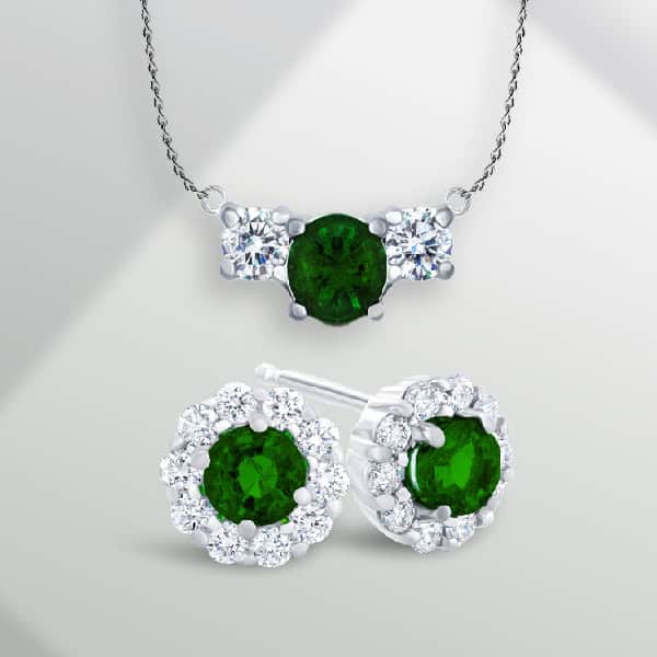 Lab Diamond Emerald Necklaces and Earrings Set