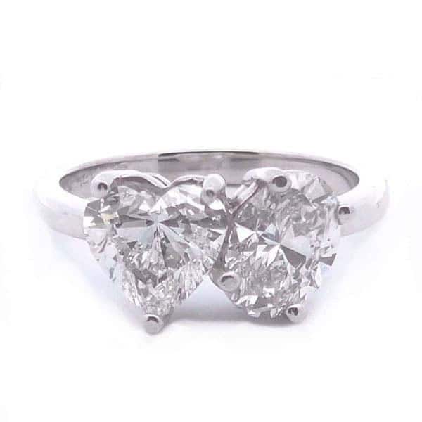 2ct Certified 2-Stone Heart & Oval Lab Diamond Ring in 14K
