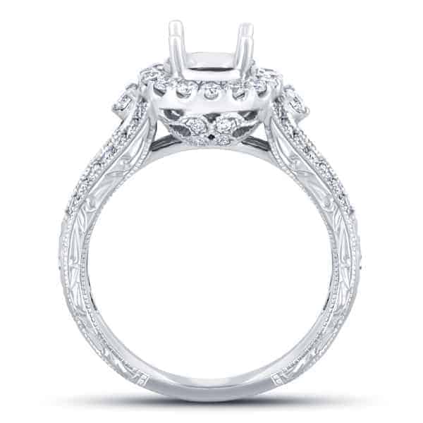 3/5 carat diamond halo semi mount in 14k gold