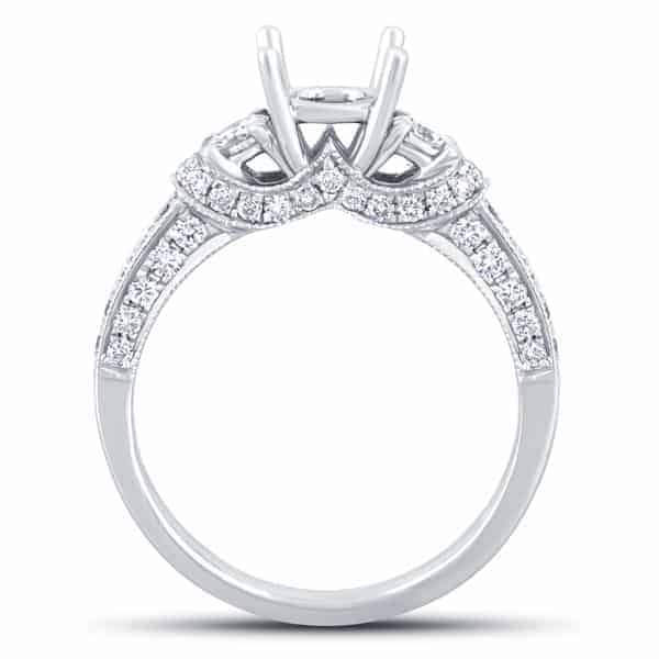 7/8 carat diamond 3 stone semi mount in 14k gold