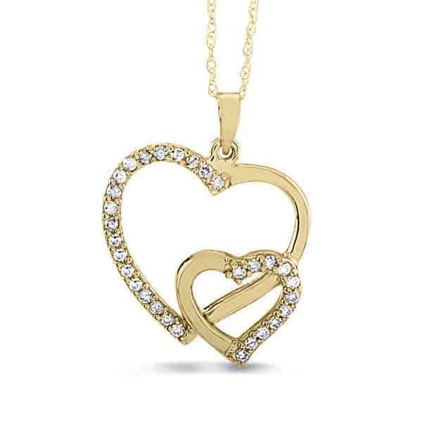 1/3 carat diamond double heart pendant in 10k gold