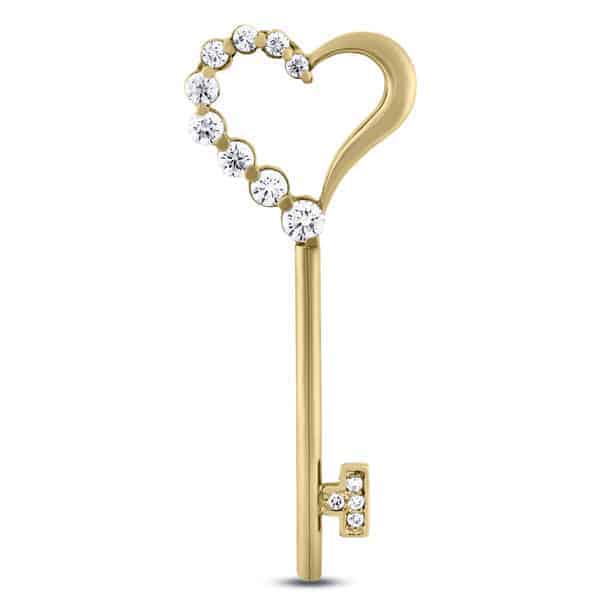 1 carat diamond key heart pendant in 14k gold