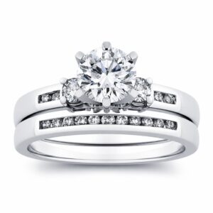 Diamond Three Stone Wedding Semi-Mount Set (1/3cttw)