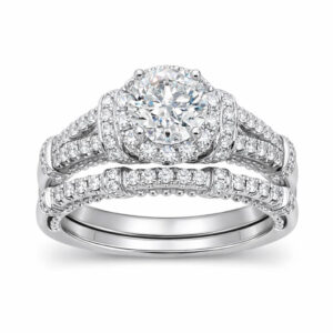 Center of My World - 2 Piece Diamond Halo Wedding Ring (1 3/4cttw)
