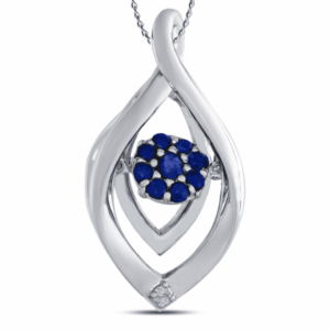 Diamond Sapphire Cluster Dancing Pendant (1/4cttw)